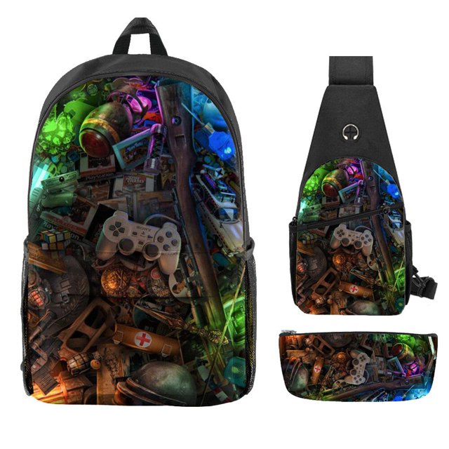 Traje de tres piezas con estampado Roblox circundante para estudiantes de escuela primaria y secundaria, bolso escolar, bolso para bolígrafos, bolso de mensajero, nuevo producto