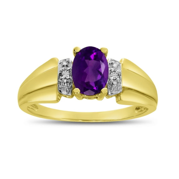 14k Yellow Gold Oval Amethyst And Diamond Ring