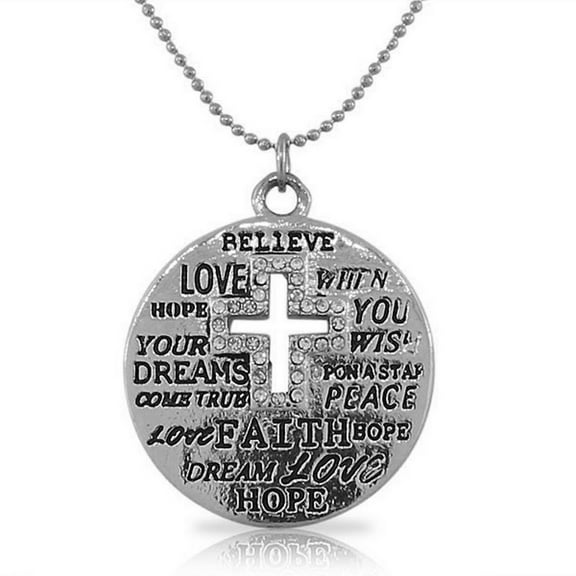 Fashion Alloy Silver-Tone Latin Cross White CZ Religious Pendant Necklace