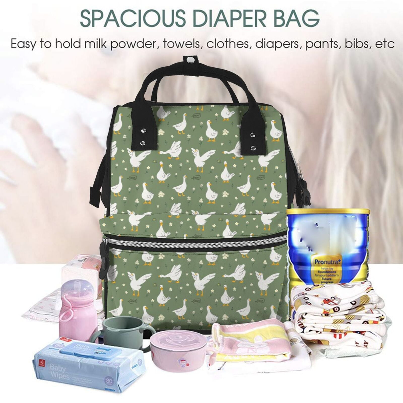 Defioc Cute goose for Baby Diaper Bag Backpack - Baby Bag for Boys & Girls - Diaper Backpack - Large Travel Diaper Bags- Baby Registry Search & Shower Gifts