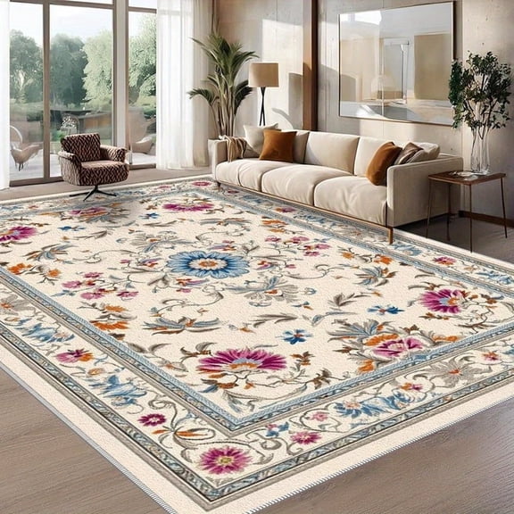 1PC Floral Pattern Area Rug Local Carpet, Lightweight Washable Easy-to-Manage Carpet Mat Festival Gift, Suitable for Living Room, Bedroom, Dining Room, Study, Entrance, Room Accessones