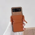 thumbnail image 2 of Wallet Case for Samsung Galaxy Z Flip 4 2022 Case,Cute Fashion Brown Card Package with Leather Lanyard Luxury Hard PC Bumper Ultra-Thin Flip Protector for Galaxy Z Flip 4 5G Women Girls, 2 of 15