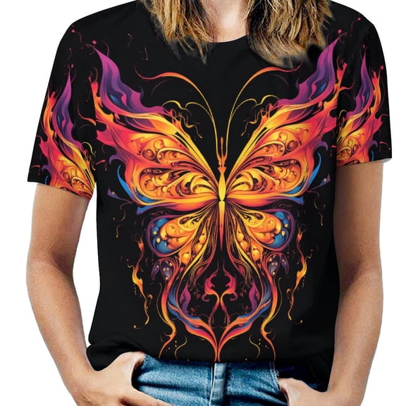 Colorful Butterfly Women T-Shirt Classic O Neck T-Shirts Short-Sleeve Trendy Animal Print Design Tshirt Casual Clothing