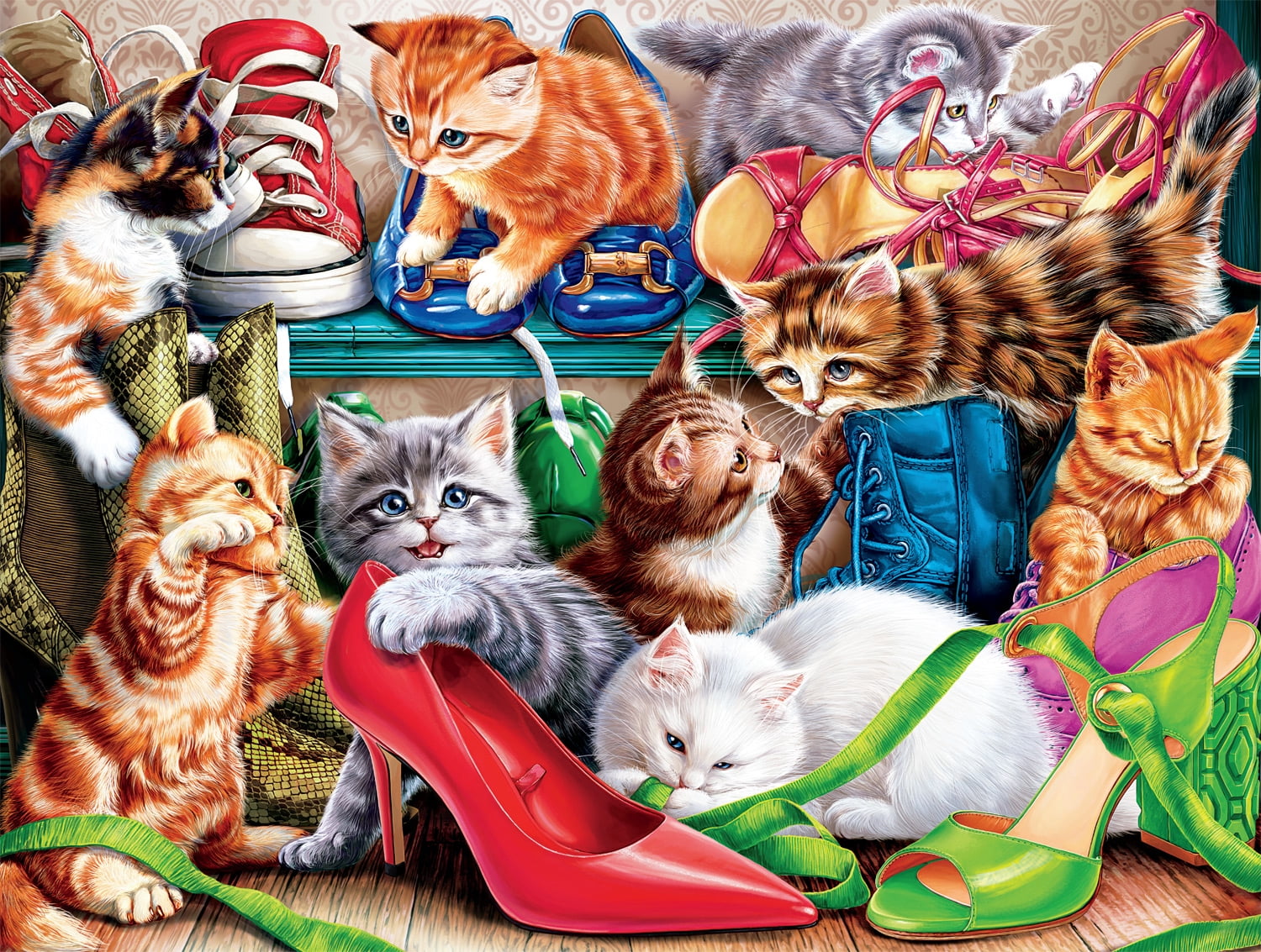 Buffalo Games Shoe Closet Kittens 750-Piece 24 x 18-Inch Interlocking Jigsaw Puzzle for Adults Ages 14+
