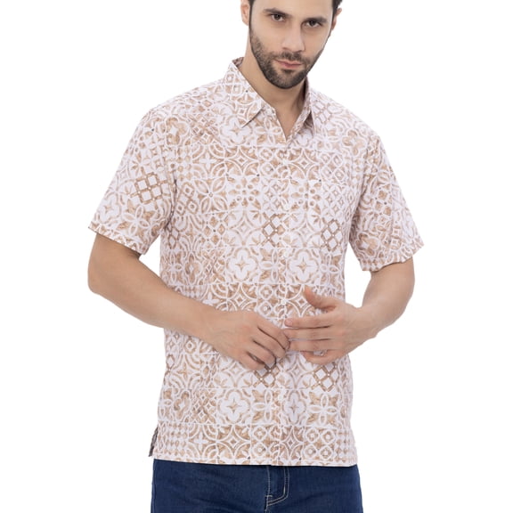 LA LEELA Men's Hawaiian Shirt Trendy Casual Beach Shirts Short Sleeve Button Down Untuckit Shirts for Men S Floral, Brown
