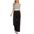thumbnail image 2 of INSPIRE CHIC Short Sleeve Striped Top for Women Crew Neck t Shirts 2026 Summer Knit Casual Cropped Pullover Sweater S Beige, 2 of 5