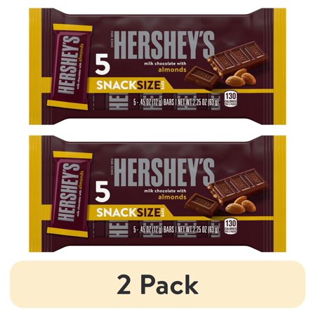 (2 pack) Hershey's, Milk Chocolate with Almonds Snack Size Candy, 0.45 oz, Bars (5 Ct)