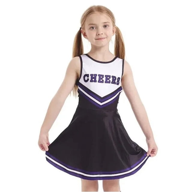 Costume de Cheerleader pour Filles Enfants Compétition Scolaire Imprimé Lettre Uniforme de Danse Pompons Chaussette Cosplay Robe de Fête Carnaval Halloween