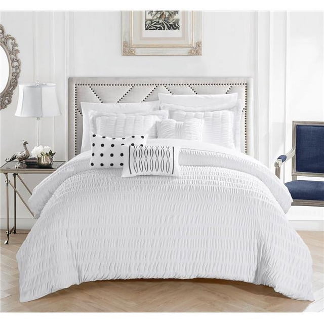 Chic Home CS7886-US Klara 6 Piece Comforter Set, White - Queen