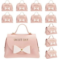 12 Pack PU Leather Bowknot Gift Boxes with Handle 5.1x2.7x3.15 inch Light Pink Small Handbag Candy Gift Box Reusable Gift Box for Baby Shower Wedding Birthday Anniversary Valentine's Pink