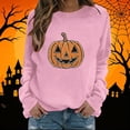 thumbnail image 2 of Xdegoge Women's Pumpkin Graphic Sweatshirt Glitter Rhinestone Jack O Lantern Pullover Tops Casual Long Sleeve Crewneck Fall Shirts for Halloween Party Lounge, 2 of 5