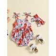 thumbnail image 3 of Bagilaanoe Newborn Baby Girl Summer Rompers  Print Sleeveless Bodysuits + Headband 3M 6M 12M 18M Infant One Piece Jumpsuit, 3 of 7