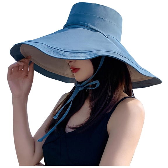 Ticikt Women Wide Brim Soft Reversible Beach Hat Breathable Sun Hat,Color:Blue
