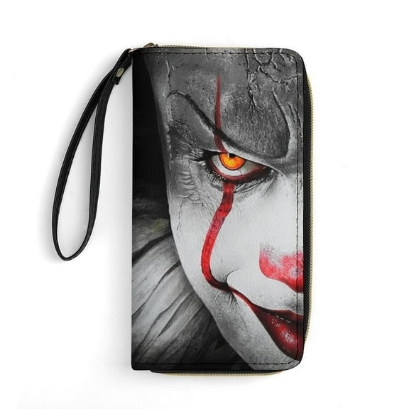 Pennywise Leather Wallet with Wristlet Credit Card Holder Zipper Clutch Stylish Purse for Women Men