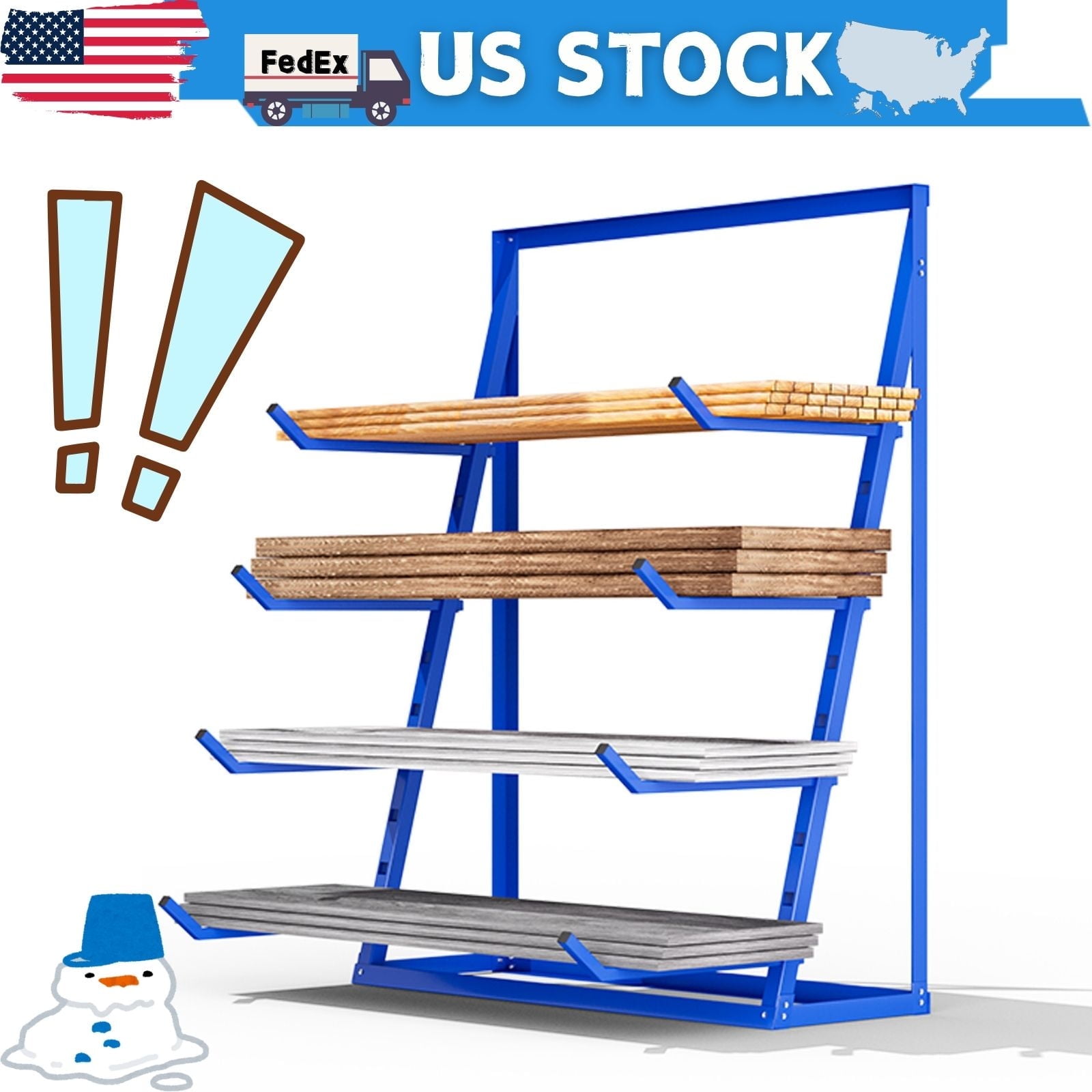 Heavy Duty Alloy Steel Lumber Storage Rack 2400LBS Capacity 4-Tier Adjustable Freestanding Pipe Organizer Rustproof Blue Shelf for Machining Shops