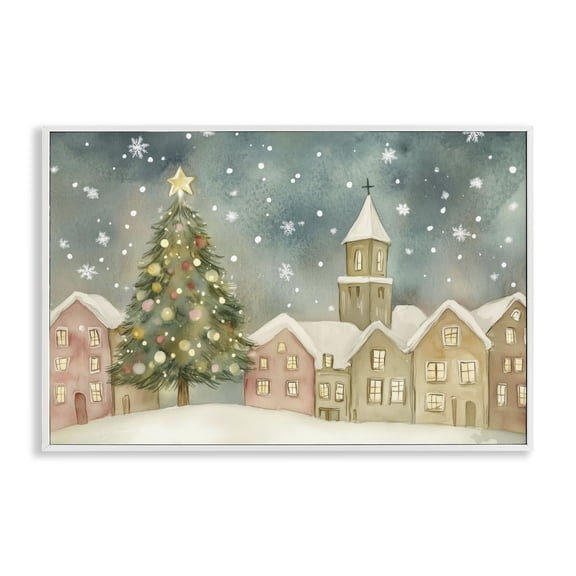 Stupell Industries - Christmas Village Snowfall White Framed Giclee Art, 30 x 20, Made In USA