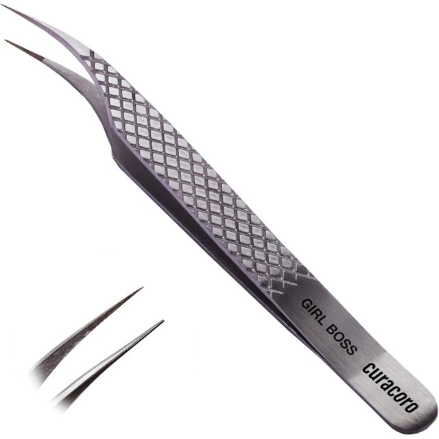 Curacoro Lash Tweezer - Professional & Precision Fiber Tip Grip Lash Tweezers for Eyelash Extensions, Multi Shapes & Purposes Tweezers for Volume, Isolation & Classic Lashes (Silver, Girl Boss)