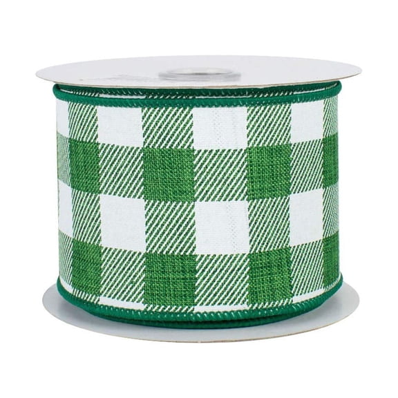 Green & White Plaid Wired Ribbon - 2 1/2 Inch x 10 Yards, St. Patrick's Day, St.Paddy's, Spring, Fall,