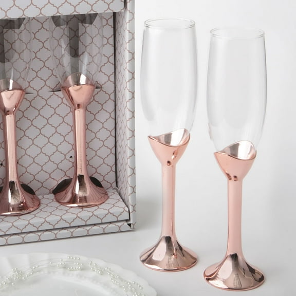 Metallic Rose Gold Glass Toasting Flutes New