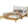 thumbnail image 5 of Aukfa Queen Size Bed Frame, Rubber Wooden Platform Bed with Teddy Upholstered Headboard, Oak, 5 of 8