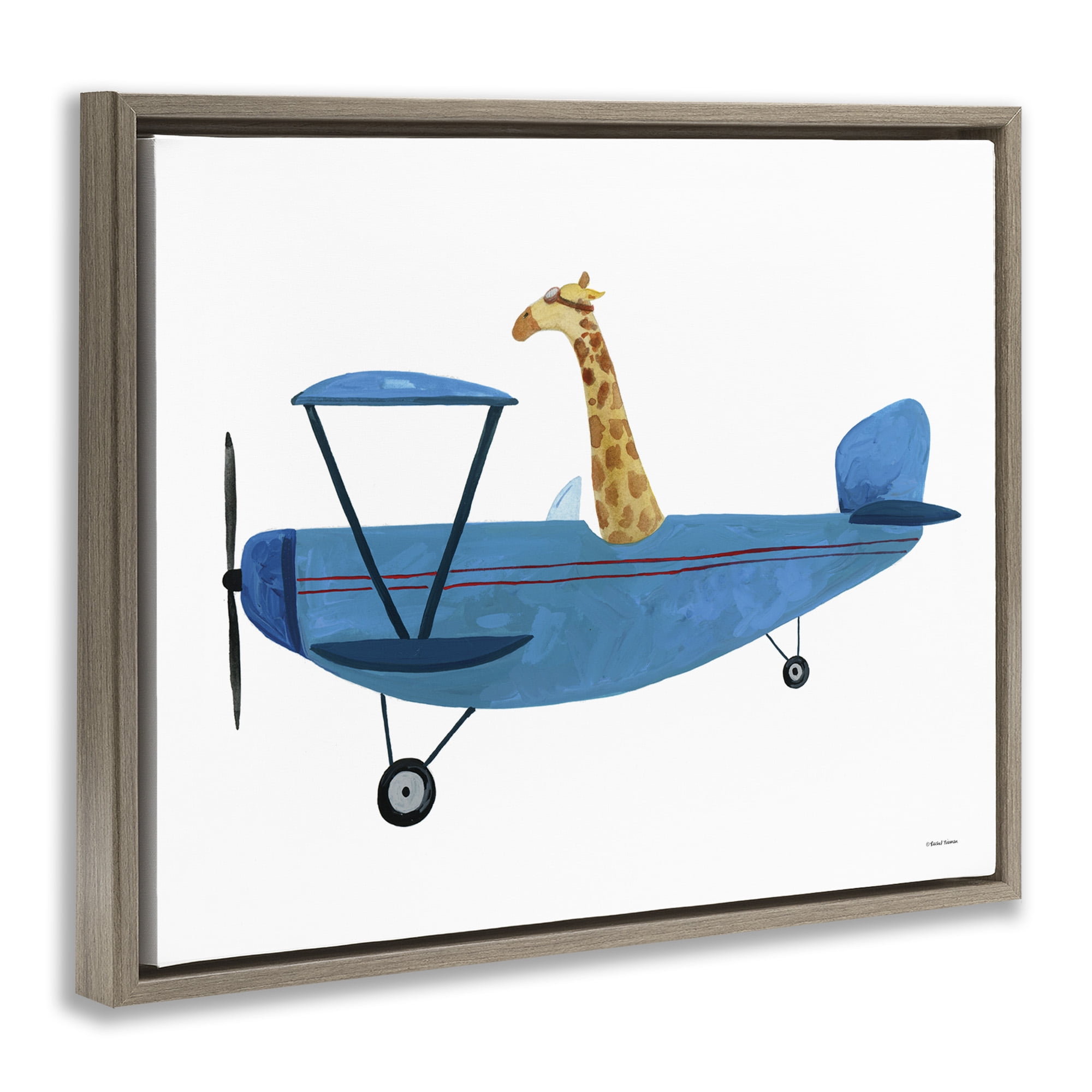 Stupell Industries Giraffe Pilot in Airplane Transportation Painting Brown Floater Framed Canvas Art Print Wall Art, 31 x 25