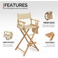 thumbnail image 4 of Upgraded 31" Height Tall Director Chair Folding Artist Makeup with Replacement Cover Apricot Canvas, Storage Side Bags, Portable Footrest, Support 250 lbs,Solid Hardwood & Polyester Wood, 4 of 18