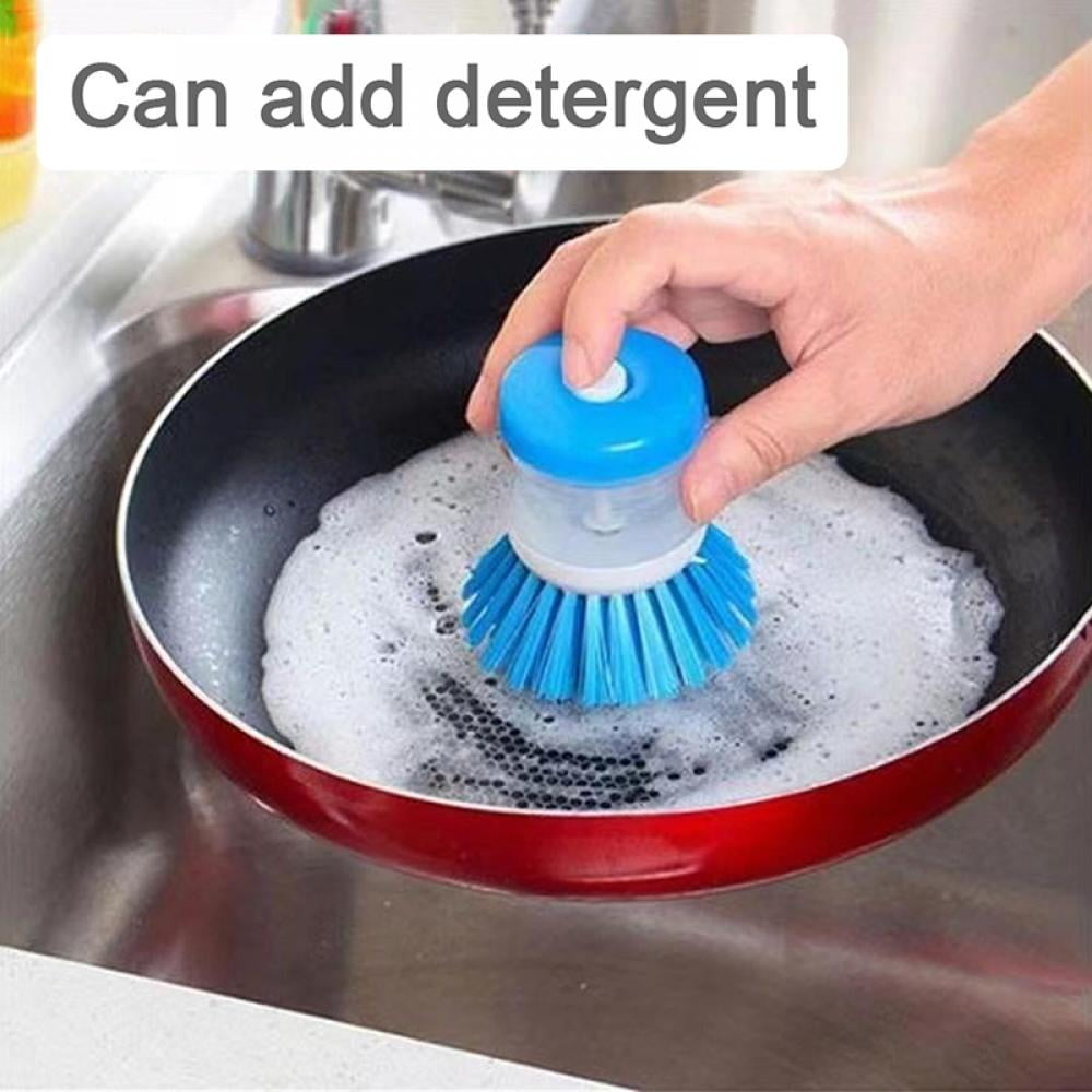 Monfince 3Pcs Dish Brush with Soap Dispenser, Soap Dispensing Palm Brush,  Dishwashing Kitchen Scrub Brushes Dish Scrubber with Holder Drip Tray