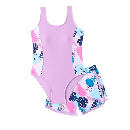 WOYY Big Girls One-Piece Swimsuit with Boyshorts UPF50+ Kids Bathing Suit Swimwear