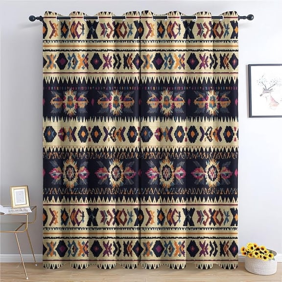 Southwestern Tribal Patterned Blackout Curtains For Bedroom, Living Room Decor, Room Darkening Thermal Insulated Grommet Drapes, Native Window Treatments 42"W x 108"L (Pack of 2)