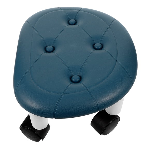 LOLIPPYY Comfortable Low Rolling Stool with Wheels Small Dark Blue Footstool for Adults 1 Piece