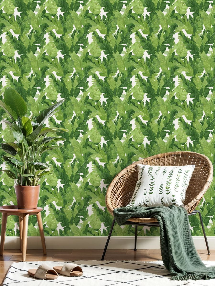 Peel and Stick Wallpaper Tropical Green Leaf Bold Foliage Wall Mural 17.7in x 9.8ft Self Adhesive Removable Wall Paper Renter Friendly Wallpaper for Nursery Bedroom Cabinets