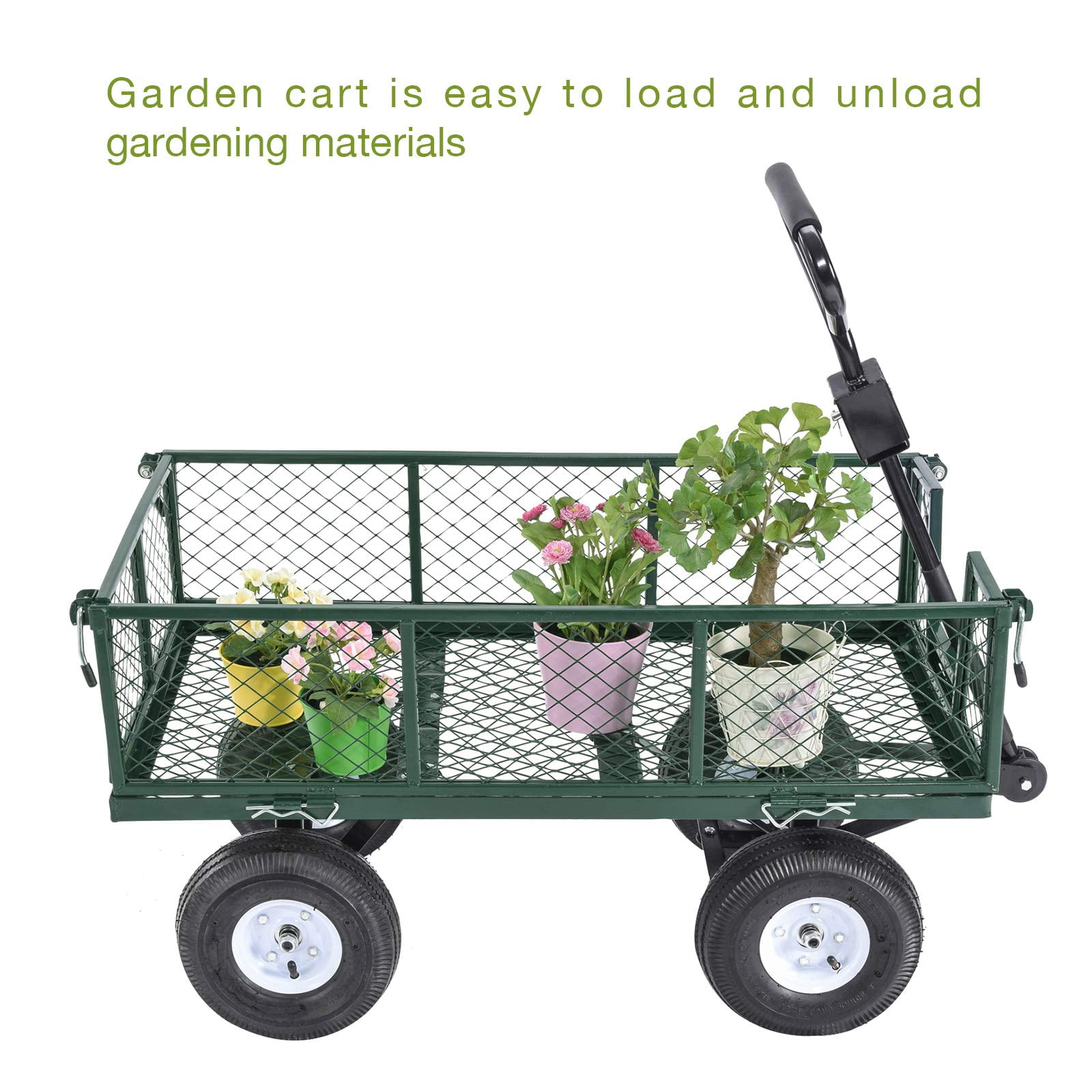550-lbs Capacity SUNCOO Garden Dump Cart Yard Wagon with Steel Frame Four Wheels Green 