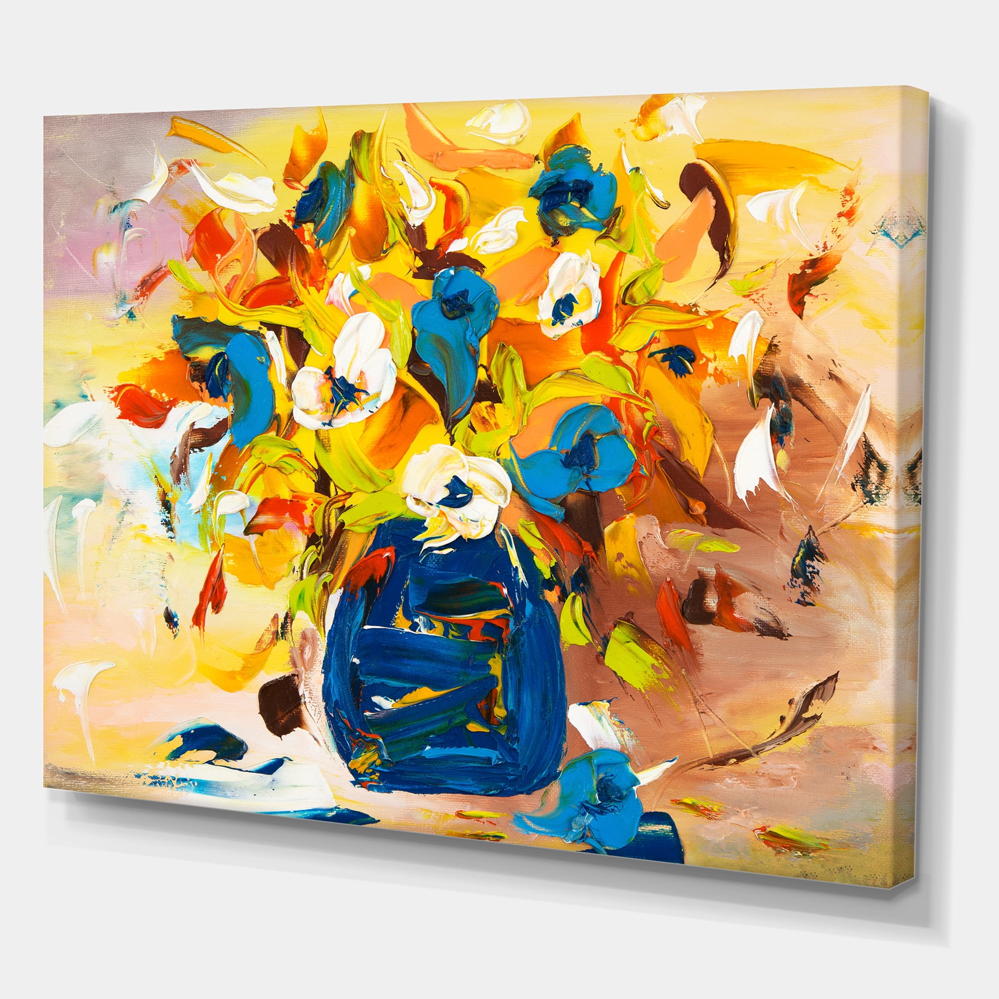 Designart ' A VIbrant Flower Bouquet In Blue and Yellow ' Traditional Canvas Wall Art Print