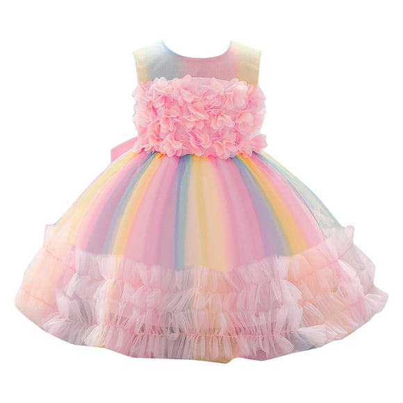 Ketyyh-chn99 Flower Girls Bowknot Tutu Dress for Kids Baby Toddler Kids Girls Prints Sleeveless Party Hoilday Photograph Flower Court Style Tulle Mesh Dress Princess Clothes for 18-24 Months,Pink