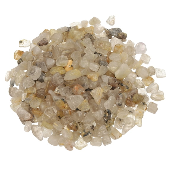 Uxcell Tumbled Chips Stones, 1lb/500g Fluorite Tumbled Gravel Gemstone Crushed Stones Crystal Natural Rocks Bulk for Jewelry Making Crafts Vase Filler Plant Decor, Clear Rutilated Quartz
