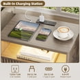 thumbnail image 5 of PAPROOS 22.8'' Large Fluted Nightstand, 2 Drawers Bedside Table with Charging Station and LED Light, Curved Corner Design Storage Night Stand End Table for Bedroom, Living Room, Brown Gray, 5 of 7
