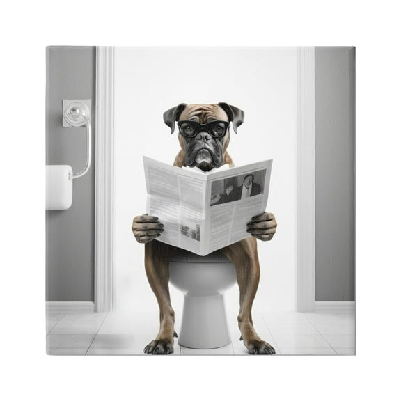 Stupell Industries Boxer Dog & Newspaper Animals & Insects Painting Gallery Wrapped Canvas Art Print Wall Art, 17 x 17