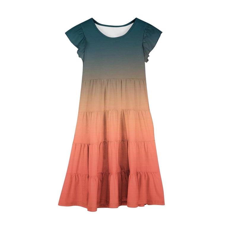 XQYLOS Girls Elegant Midi Dress Gradient Color Transition Double-Layer  Sleeve Lightweight Summer Dress for Kids 6-12 Years Casual Party Vacation  Church Outfit with Pockets - Walmart.com