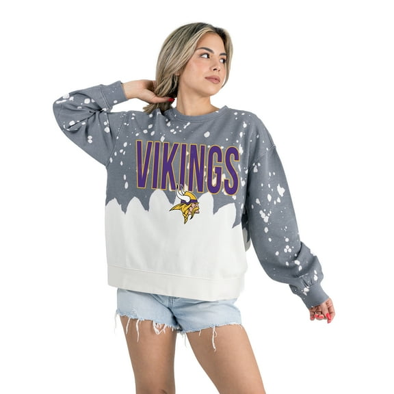 Women's Gameday Couture Gray Minnesota Vikings Oversized Faded Wash Tri-Blend Pullover Sweatshirt