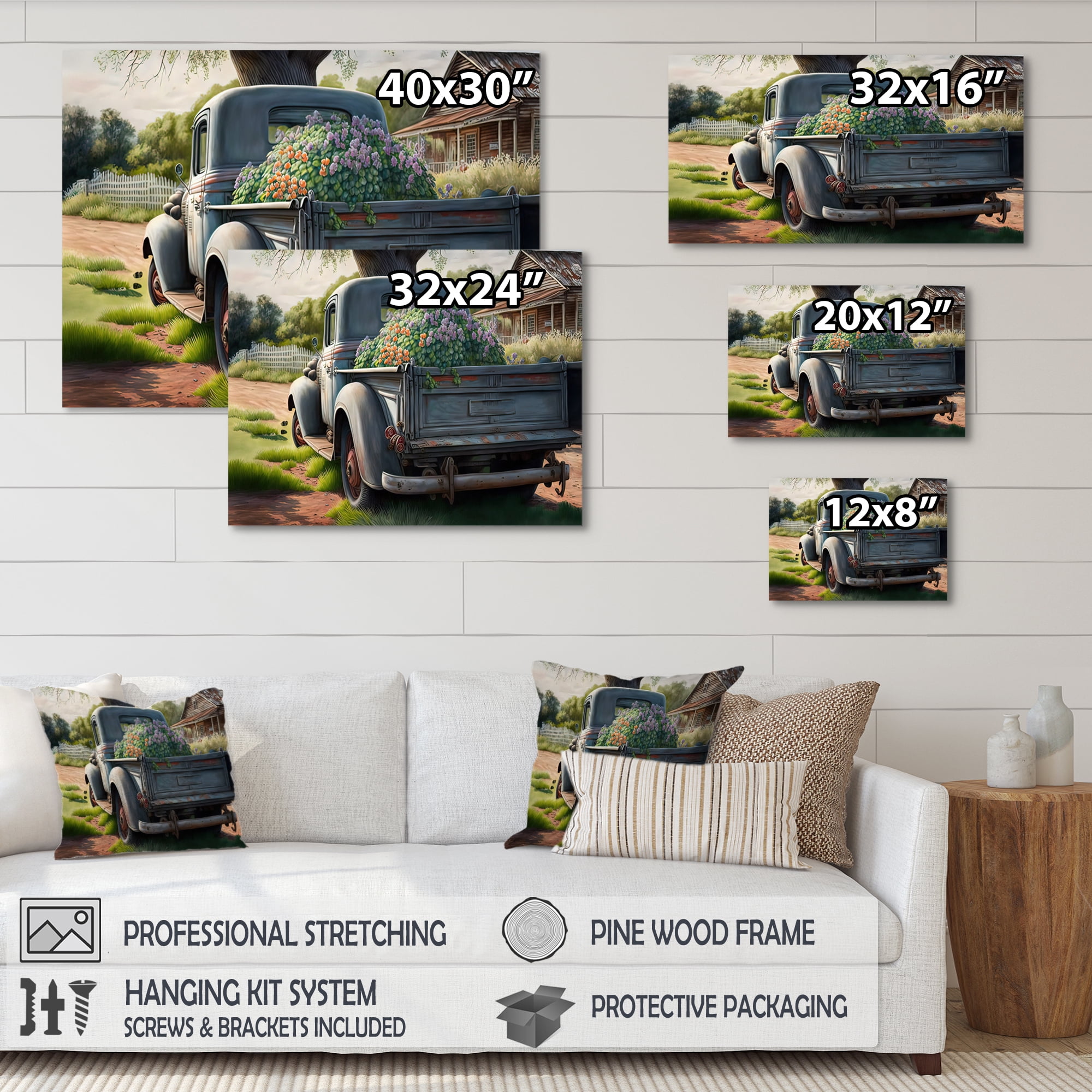 Designart Barn Flower Delivery Truck IV Canvas Wall Art