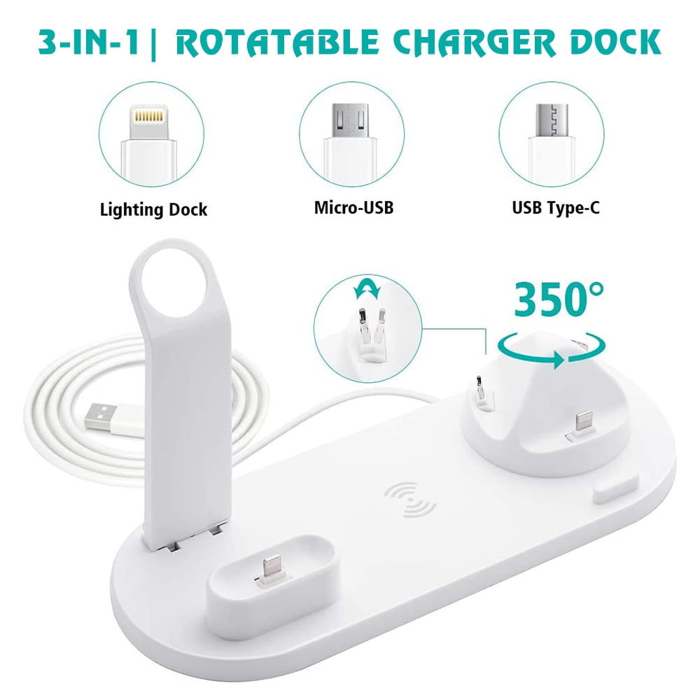 SHELLTON 3 in 1 Wireless Charger, Charging Station for Apple Watch(Need Original Charger), AirPods Pro/2, Wireless Charging Stand for iPhone 12 Pro Max/11 Pro Max/X/XS/XR and All Qi-Enabled Phones