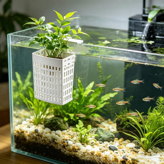 Adjustable Aquarium Plants Holder,Small Animal Tank Plantss Holder,Small Animal Tank Aquaponics Plants Cultivation and Aquarium Landscape Decoration with Hooks and Suction Cup,4.53x3.35x2.17 Inch,