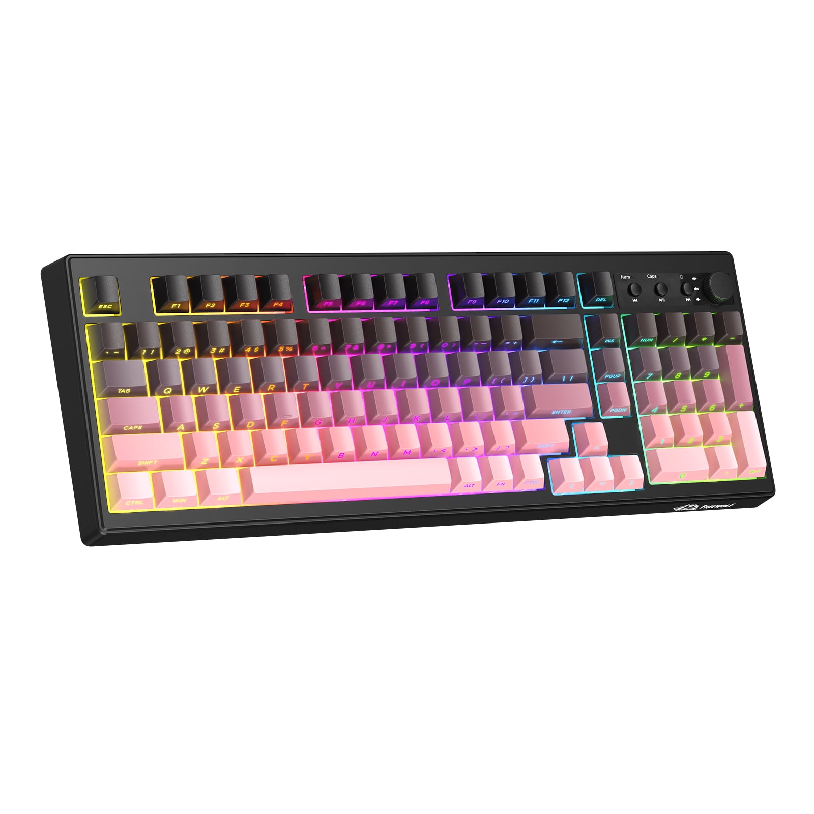 ZIYOULANG K100 99 Keys Gaming Membrane Wireless Keyboard with Media Knob,Tri-Mode BT/2.4GHz/USB-C,Side Printed Keys RGB Backlit Retro Cute Creamy Silent Computer Keyboard for MAC PC