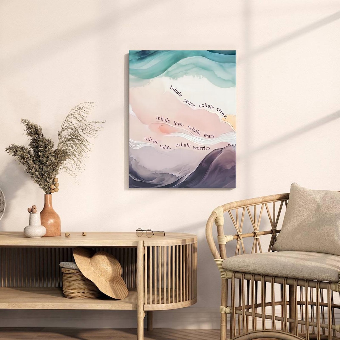Inhale Peace Exhale Stress Canvas Art - Calming Ocean Theme Wall Decor, Ready to Hang Premium Canvas Print for Bedroom, Office, Meditation Room, Living Room - Fade-Resistant, USA Handmade