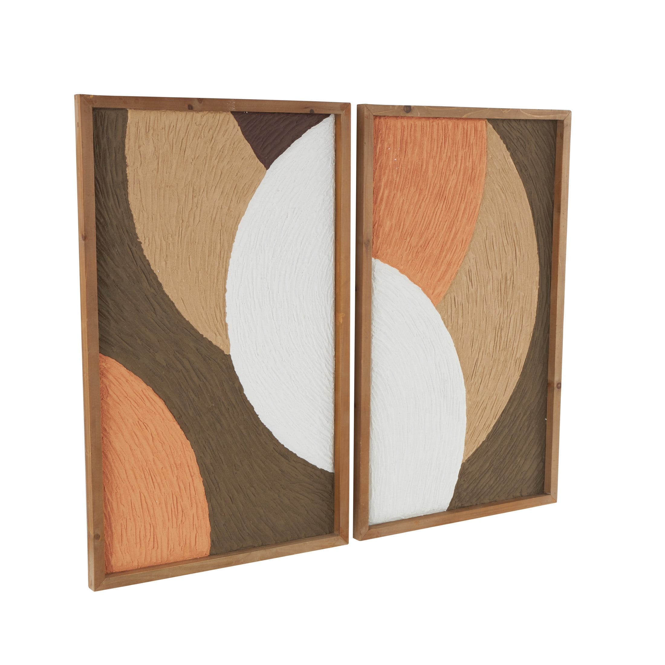 DecMode Brown Wood Overlapping Circles Geometric Wall Decor with Orange and White Accents (2 Count)