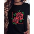 thumbnail image 1 of Camiseta informal con estampado de rosas para mujer, cuello redondo, ideal para actividades al aire libre y ropa informal., 1 of 5