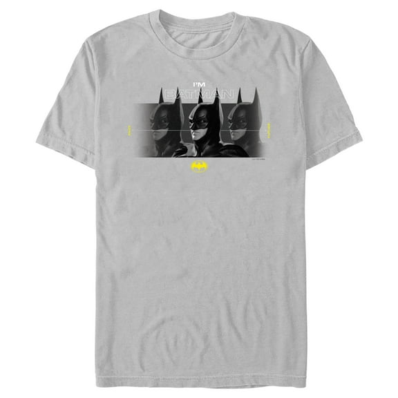 Men's The Flash I'm Batman Side Portraits  Graphic Tee Silver Small