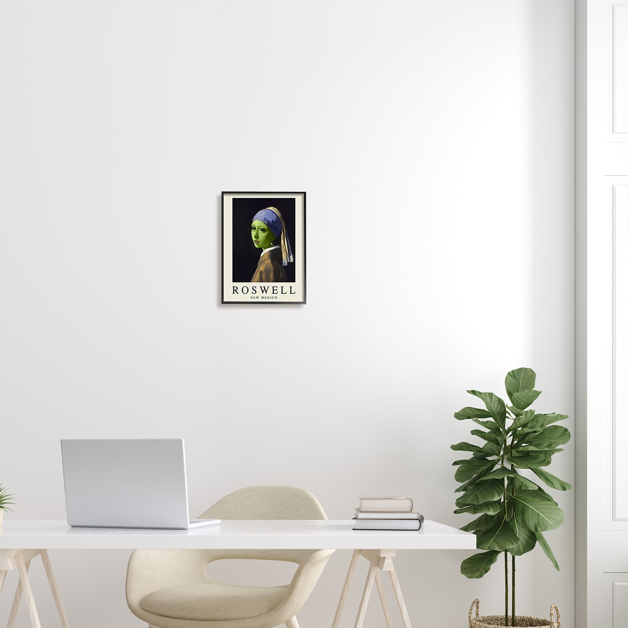 Stupell Industries Funny Alien Girl Roswell NM Travel & Places Painting Gray Framed Art Print Wall Art