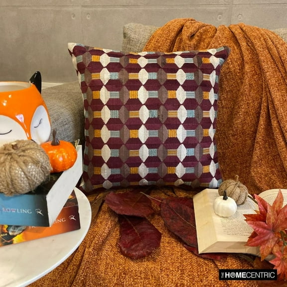 Fall Décor Throw Pillow cover Burgubdy 16"x16" (40x40 cm) Velvet Cut Velvet, Geometric, Burgundy Cushion cover, Geometric Modern Style - Burgundy Shapes