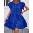 thumbnail image 3 of Royal Blue Solid Ruffle Hem Smock Dress With Flutter Sleeves For Casual Holiday Wear, 3 of 6